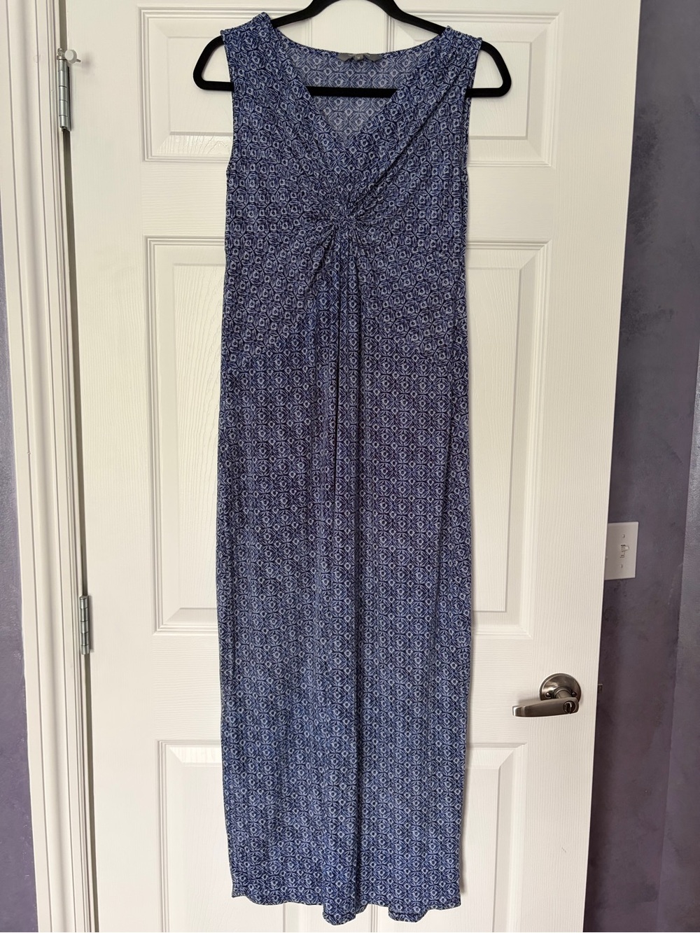 Daisy Fuentes Navy Blue Patterned Twist-Front Maxi Dress